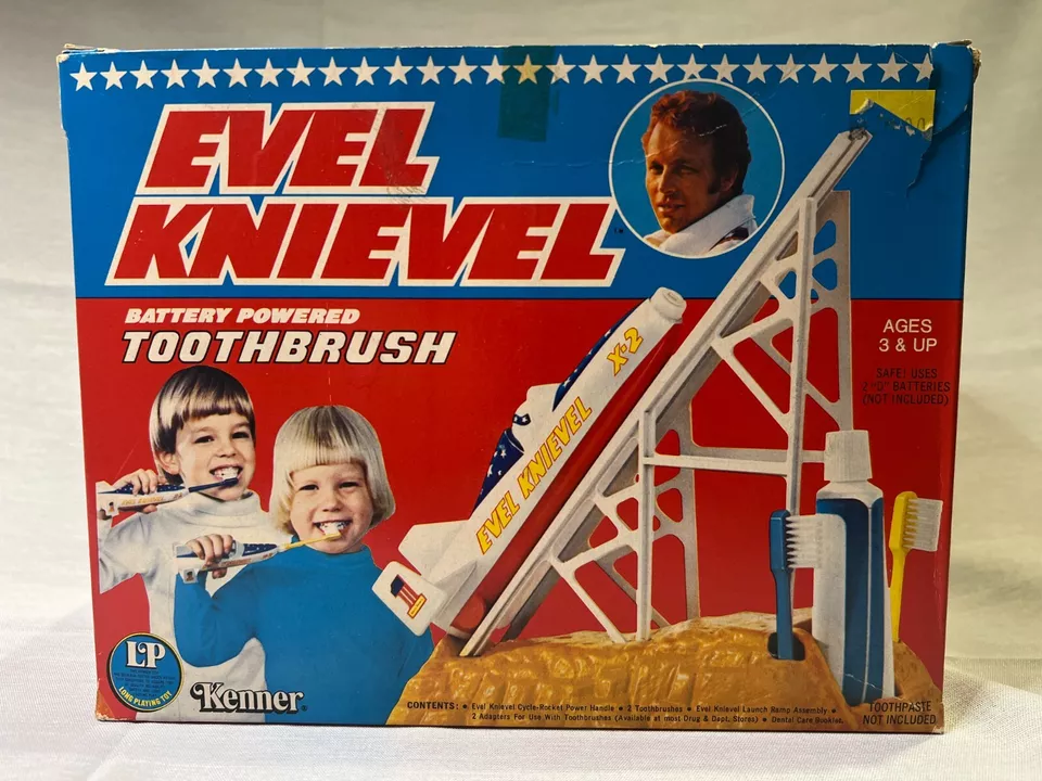 1975 Kenner Evel Knievel Battery Powered Toothbrush – MIB